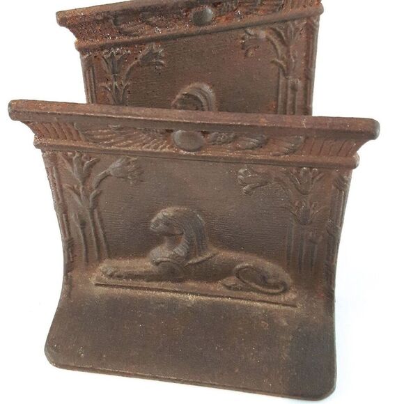 Antique Art Deco King Tut Sphinx 1920'S Polychrome Cast Iron Bookends Egyptian - Picture 1 of 6